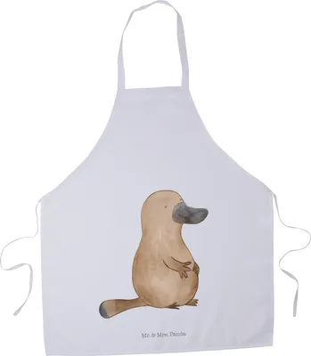 Produktbild von Mr. & Mrs. Panda Schürze Schnabeltier Mut - Weiß - Geschenk, Motivation, Kochschürze, Arbeit, Lebensweisheit, Küchenschürze, Backschürze, Meer, Grillschürze, Training