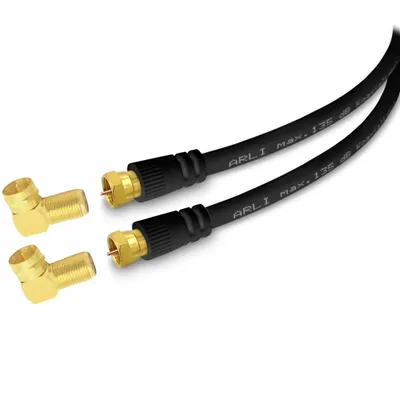 Produktbild von 1m ARLI HD Sat Doppel Winkel Anschlusskabel – max. 135 dB 5-fach geschirmt | vergoldete F-Stecker & Winkeladapter | DVB-S2 DVB-T2 4K 8K