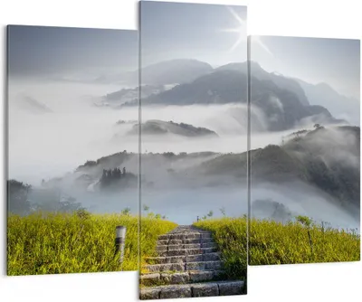 Produktbild von Bild auf Leinwand - Leinwandbild - Berg Nebel Landschaft Morgen - 130x100cm - Wand Bild - Wanddeko - Leinwanddruck - Bilder - Kunstdruck - Wanddekoration - Leinwand bilder - Wandkunst - CB130x100-2478