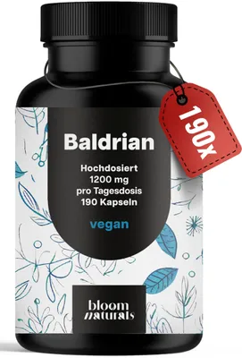Produktbild von Bloom Naturals Baldrian Hochdosiert 190 Kapseln 1200 mg vegan