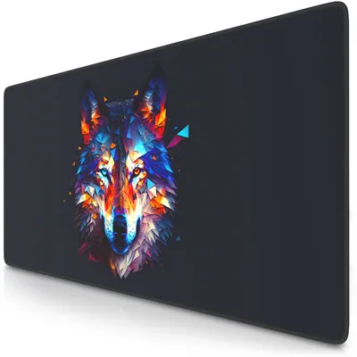 Image de Tapis de souris gaming Titanwolf XXL, 900 x 400 x 3 mm, sous-main, lavable, dos antidérapant, vitesse & précision, Polygon Wolf
