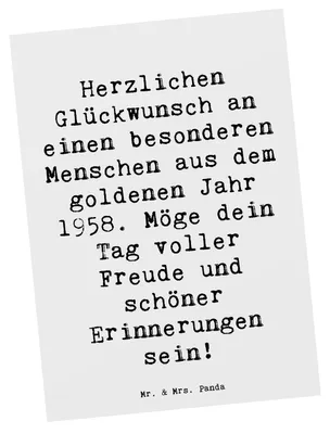 Produktbild von Mr. & Mrs. Panda Postkarte Spruch 1958 Geburtstag - Weiß - Geschenk, Happy Birthday, Nostalgie, Ansichtskarte, Grußkarte, Kunstkarten, Ansichtskarten, Alter, Postkarten