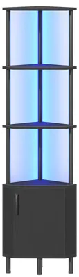 Eckregal mit LED-Beleuchtung und Schrank, Schwarz, 30 x 30 x 147,5 cm