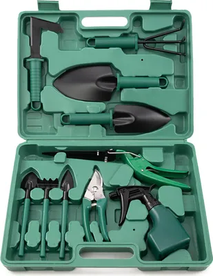 Produktbild von Gartengeräte 10-tlg. Gartenwerkzeug Set im Koffer Garten Pflanzset Handgeräte Kleingeräte Ideale Handgeräte für Hobbygärtner & Balkonpflanzen SN3010
