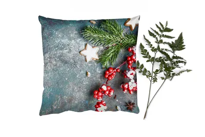 Produktbild von MuchoWow® Zierkissen Sofakissen Wohnzimmer Dekokissen 60x60 cm Weihnachten - Rustikal - Zweige - Sternanis - Beeren - Rot - Sitzfläche - Foto Polster