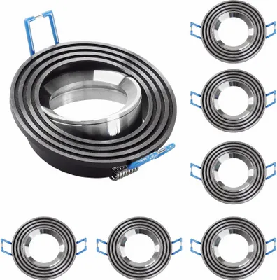Produktbild von 6x Einbaurahmen Alu Silber + Schwarz 6342 Ø73 mm für Leuchtmittel GU10 | MR16 IP20