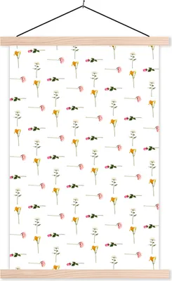 Produktbild von MuchoWow® Textilposter Blumen - Pastell - Muster 120x180 cm mit holzfarbenen Rahmen - Textil-Plakat