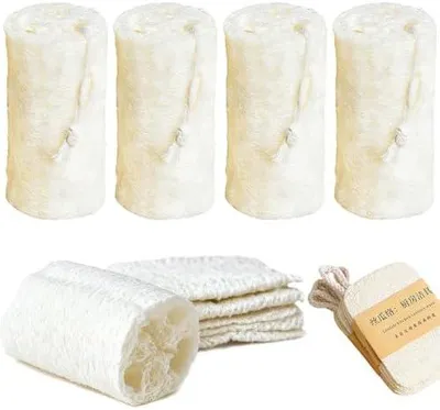 Produktbild von 8-teiliges Luffa-Schwamm-Set mit Aufhängebändern, Naturschwämme aus hochdichter Luffa-Gurke für Körperpflege, Dusche, Bad, Küche und Haushalt