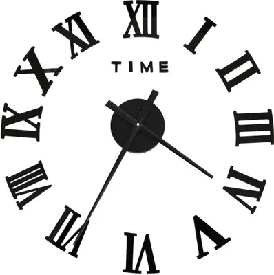 A black 3D wall clock with Roman numerals and the word 'TIME' in the center.
