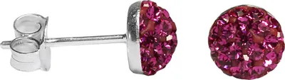 Produktbild von Ohrstecker 925 Sterling Silber mit Glitzer-Halbkugel Farbe - Dunkelpink