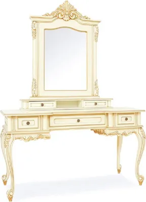 Produktbild von Casa Padrino Luxus Barock Schminktisch mit Spiegel Creme / Beige - Prunkvolle Barockstil Schminkkommode mit Wandspiegel - Luxus Schlafzimmer Möbel im Barockstil - Barock Möbel