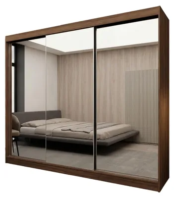 Produktbild von 240 cm Kleiderschrank Darix mit Spiegel inklusive 3 Schiebetüren Schwebetürenschrank (Farbe: Nuss Warmia)