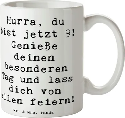 Produktbild von Mr. & Mrs. Panda Becher Spruch 9. Geburtstag Freude - Weiß - Geschenk, Kaffeetasse, unvergessliches Erlebnis, Tasse mit, cappuccinotasse, Pott, Happy Birthday, Teetasse
