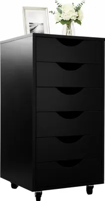 Produktbild von Relaxdays Rollcontainer, 6 Schubladen, HxBxT: 78 x 40 x 40 cm, Aktenschrank auf Rollen, Bürocontainer, schwarz
