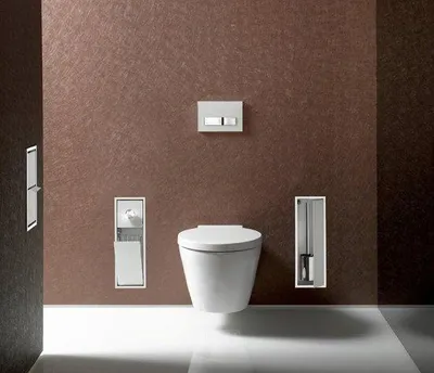 Produktbild von Einbauschrankmodul für Gäste-WC – Toilettenpapierhalter und Toilettenbürstenhalter – Silber – 809 mm – Push-to-open-Badschränke, hoch