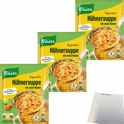 Produktbild von Knorr Suppenliebe Hühner Suppe 3 Portionen, ergibt 750ml 3er Pack (3x69g Packung) + usy Block