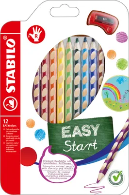 Produktbild von Ergonomischer Buntstift für Rechtshänder - STABILO EASYcolors - 12er Pack mit Spitzer - mit 12 verschiedenen Farben