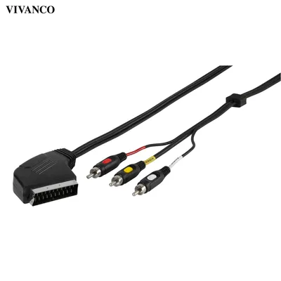 Produktbild von ViVanco™47017, 2 m, SCART (21-pin), 3 x RCA, Männlich, Männlich, Nickel