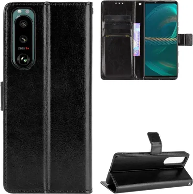 Produktbild von König Design Hülle kompatibel mit Sony Xperia 5 III Kunstleder Handyhülle - Handy Case Schwarz