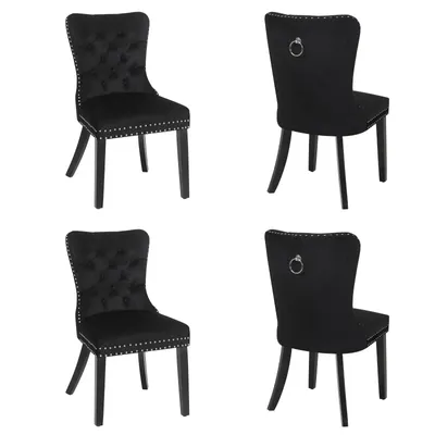 Produktbild von Puluomis Esszimmerstühle 4er set Samt Stuhl Küchenstuhl Polsterstuhl Esszimmer Sessel mit Holzbeine und Nagelkopf , Elegant und Edel, Schwarz