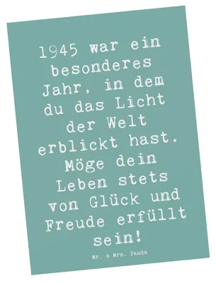 Produktbild von Mr. & Mrs. Panda Postkarte Spruch 1945 Geburtstag - Meeresbrise - Geschenk, bildkarte, Glück, Ansichtskarte, Geburtstagsgeschenk, Geburtsjahr, Alter, Fotokarte, Freude