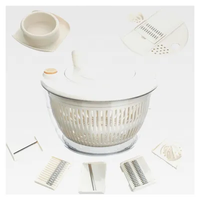 Produktbild von 4,5L Salatschleuder, 7-in-1 große Salatschleuder mit Deckel, multifunktionale Salatschüssel mit 6 Klingen, Eigelbtrenner, Küchenreibe und Gemüsehobel zum Waschen, Trocknen und Schneiden von Gemüse