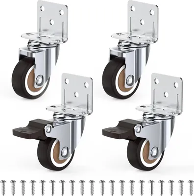 Produktbild von 32 mm Möbelrollen mit Dicker L-Montageplatte Schwerlastrollen Können 45 KG Tragen Rollen für Möbel mit 2 Bremse und 2 ohne Ideale Lenkrollen für Blumenständer,Babybay,Couchtisch (4er-Set)