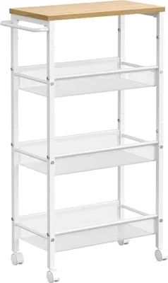 Produktbild von VASAGLE Trolley 4 Ebenen, Küchenwagen schmal, Nischenregal auf Rollen, Stahl, Griff, für kleine Räume, 22 x 45,5 x 77 cm, Küche, Bad, Wohnzimmer