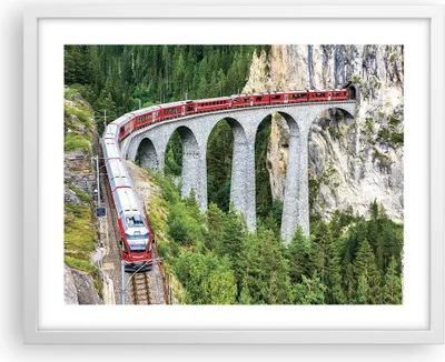 Produktbild von Gerahmtes Poster - Weißer Rahmen - Viadukt Landwasser Zug - 50x40 cm - Wand Bild - Wanddeko - Wandbilder - Kunstposter - Wandposter - Bilderrahmen - Bilder - Kunstdruck - P2WAA50x40-4605