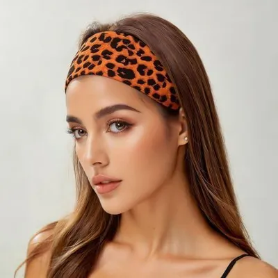 Produktbild von Breite Damen-Haarbänder mit Leopardenmuster, elastisch und rutschfest