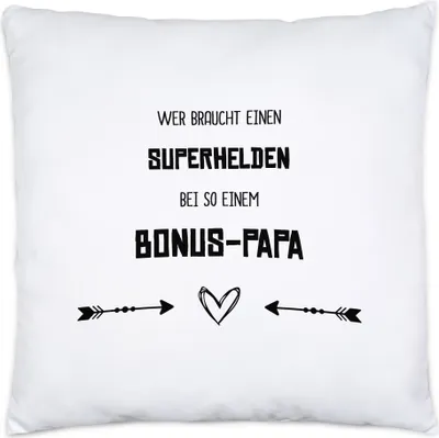 Produktbild von Wer Braucht Superhelden Kissen inkl. Füllung Bester Bonus-Papa Der Welt Geschenkidee Vatertag Geburtstag