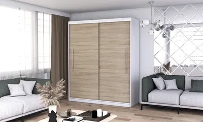 Produktbild von Schwebetürenschrank Kleiderschrank Schrank 204 cm Weiß/Sonoma ohne Spiegel Torino