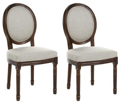 Produktbild von BELIANI Esszimmerstuhl 2er Set Beige Stoff Gepolstert mit Dunklen Holzbeinen ohne Armlehnen Modernes Vintage Retro Design Stuhl für Esszimmer Küche