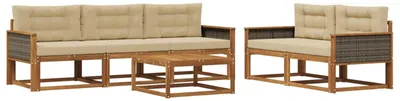 Immagine prodotto di vidaXL Set divani da esterno con cuscini 6 pezzi Naturale e Beige