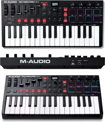 Produktbild von M-AUDIO Oxygen Pro Mini, 32 Schlüssel, Tasten, Drehregler, Schieber, USB, 401 mm, 190 mm, 60 mm