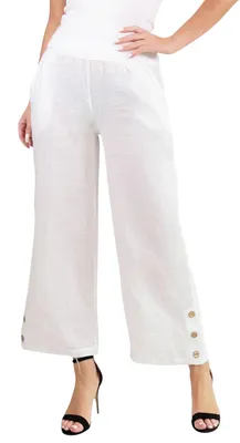 Produktbild von 319 Mississhop Damen Leinenhose lockere Freizeithose 7 / 8 lange Hose mit drei Knöpfe 100% Leinen Weiß