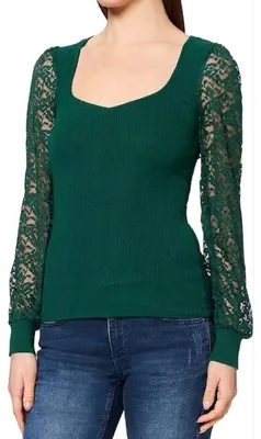 Image de Blouse Naf Naf Christy verte à manches en dentelle pour femme, taille L