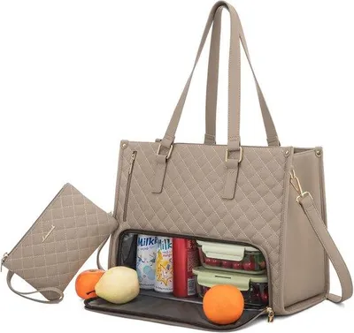 Image de Sacoche pour ordinateur portable 15,6 pouces avec compartiment isotherme, sacoche à soufflet spacieuse et porte-monnaie, idéale pour le bureau, le travail, les études, les affaires et les occasions décontractées, couleur kaki.