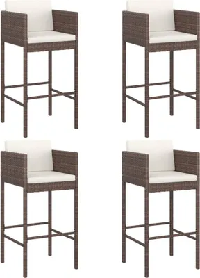 Produktbild von vidaXL Barhocker 4 Stk. mit Kissen Braun Poly Rattan