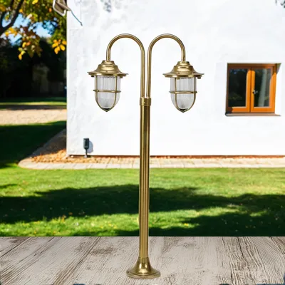 Produktbild von Wegeleuchte Hof Garten IP54 E27 85 cm Glas Messing Maritim Stehleuchte außen