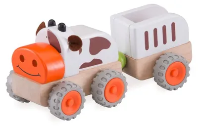 Image de Tracteur avec vache et remorque Wonderworld – Jouet en bois