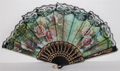 Produktbild von 020-29 Fächer-spanisch-schwarz-grün-Blume-bunt pvc