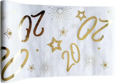 Immagine prodotto di Tovaglioli di carta non tessuti, dimensioni 31,5 x 500 cm, bianchi e dorati, ideali per feste di compleanno