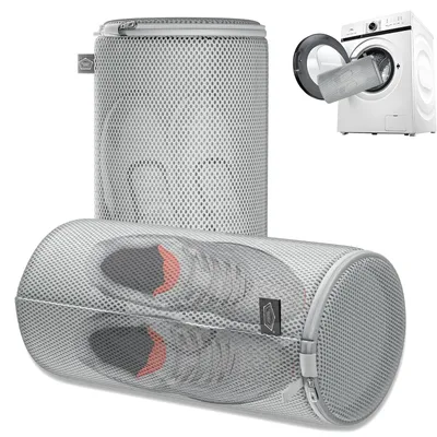 Productafbeelding van Schoenenwaszak voor wasmachine - Wasmandje voor sneakers - 2 stuks - Grijs