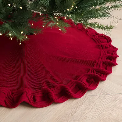 Weihnachtsbaumdecke 90 cm, rund, gestrickt, rot