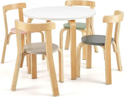 Immagine prodotto di Tavolo per bambini tavolo in legno con 4 sedie per bambini set tavolo e sedia per bambini con schienale colorato
