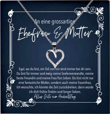 Produktbild von 22Feels Echt Silber Halskette - Hochzeitstag Ehefrau Geschenk Frauen Schmuck Set für Sie - Herz Anhänger, Karte