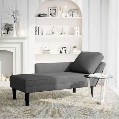 Image de vidaXL Chaise longue avec coussin gris foncé tissu velours côtelé