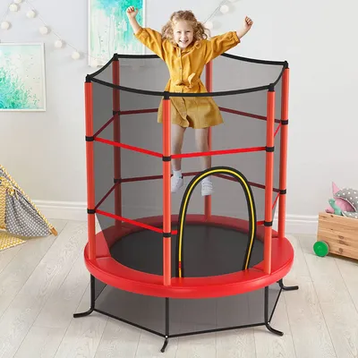 Produktbild von GOPLUS Trampolin, Indoor-Trampolin mit Sicherheitsnetz, überdachung, verzinkte Stahlkonstruktion, Sprungmatte für Familien, Kinder