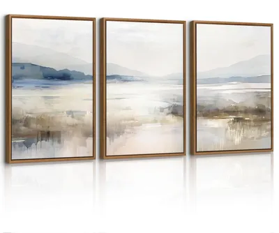 Immagine prodotto di Elzusha - Quadri astratti con paesaggio, tela, decorazione da parete con cornice, 30x40 cm (set di 3)